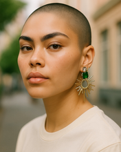 Load image into Gallery viewer, Glow Up Emerald Burst Statement Earrings