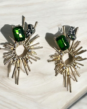 Load image into Gallery viewer, Glow Up Emerald Burst Statement Earrings