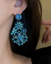Load image into Gallery viewer, Blue Flower Glam Earrings
