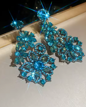 Load image into Gallery viewer, Blue Flower Glam Earrings