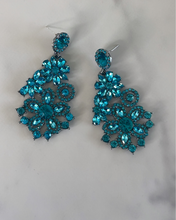 Load image into Gallery viewer, Blue Flower Glam Earrings