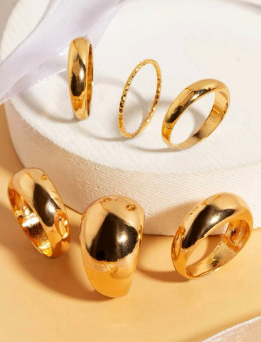 6 Metallic Smooth Ring Set